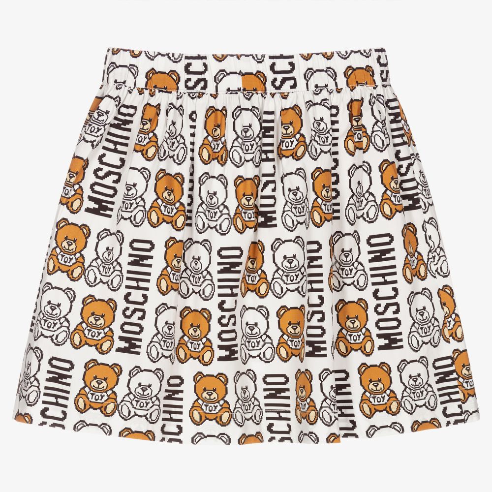 Moschino Kids Teddy Bear-motif A-line skirt - White