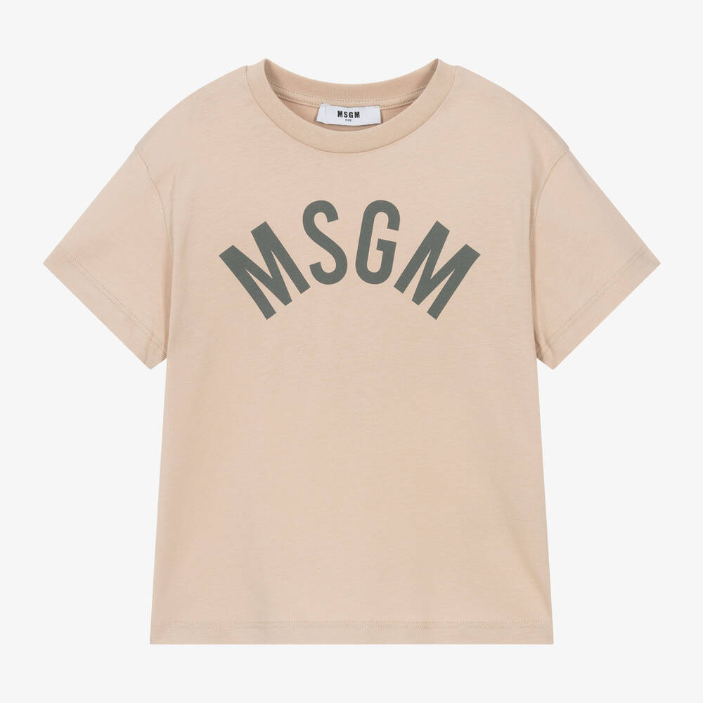 MSGM - تيشيرت قطن لون بيج | Childrensalon