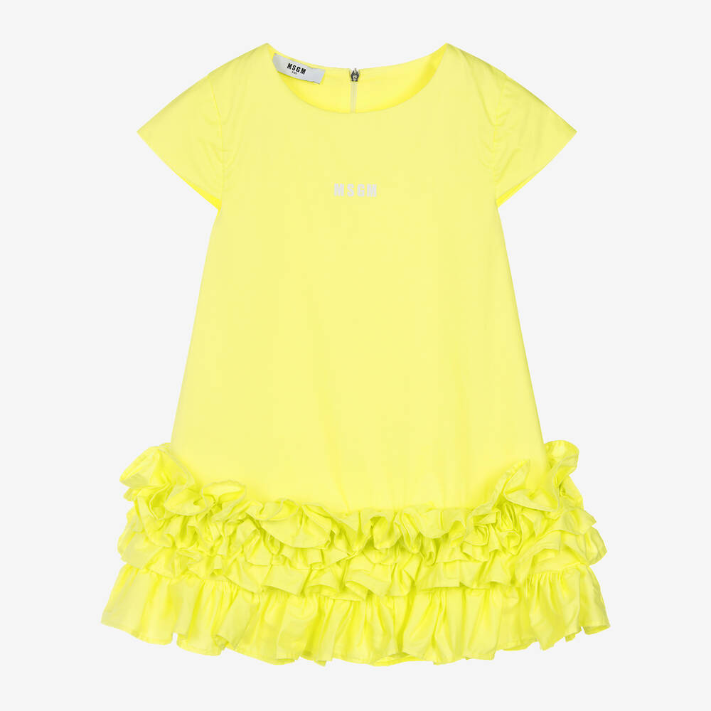 MSGM - Girls Green Cotton Dress | Childrensalon