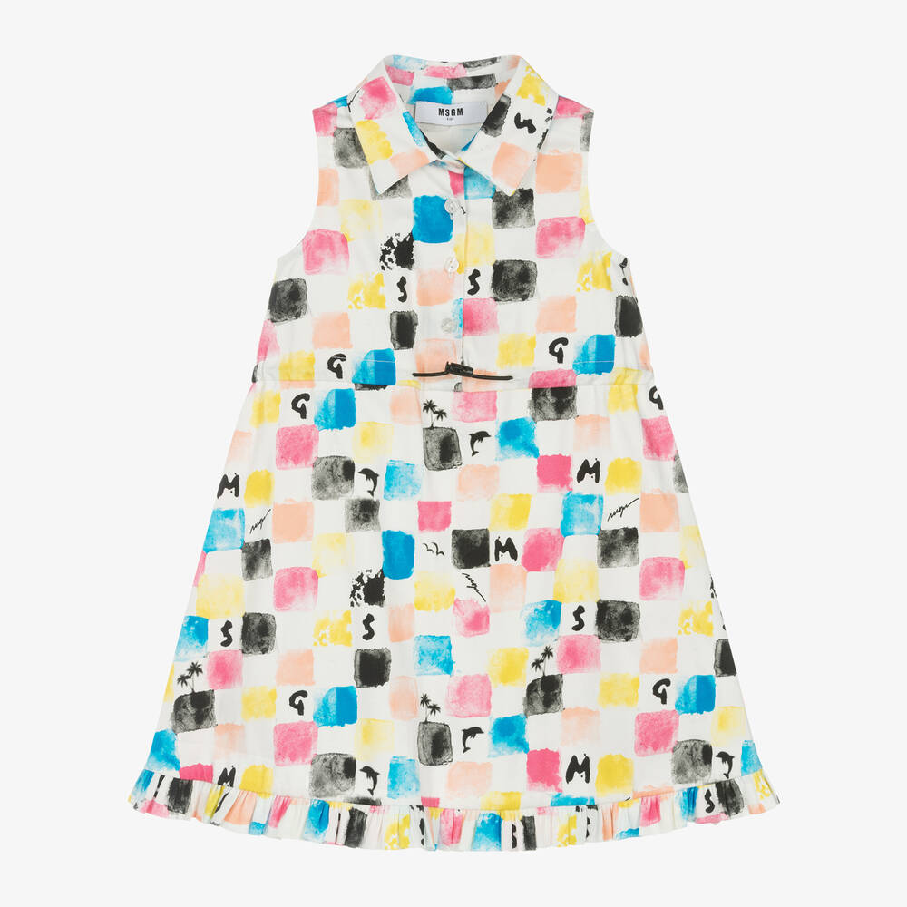 MSGM - Girls Pink & Blue Cotton Dress | Childrensalon