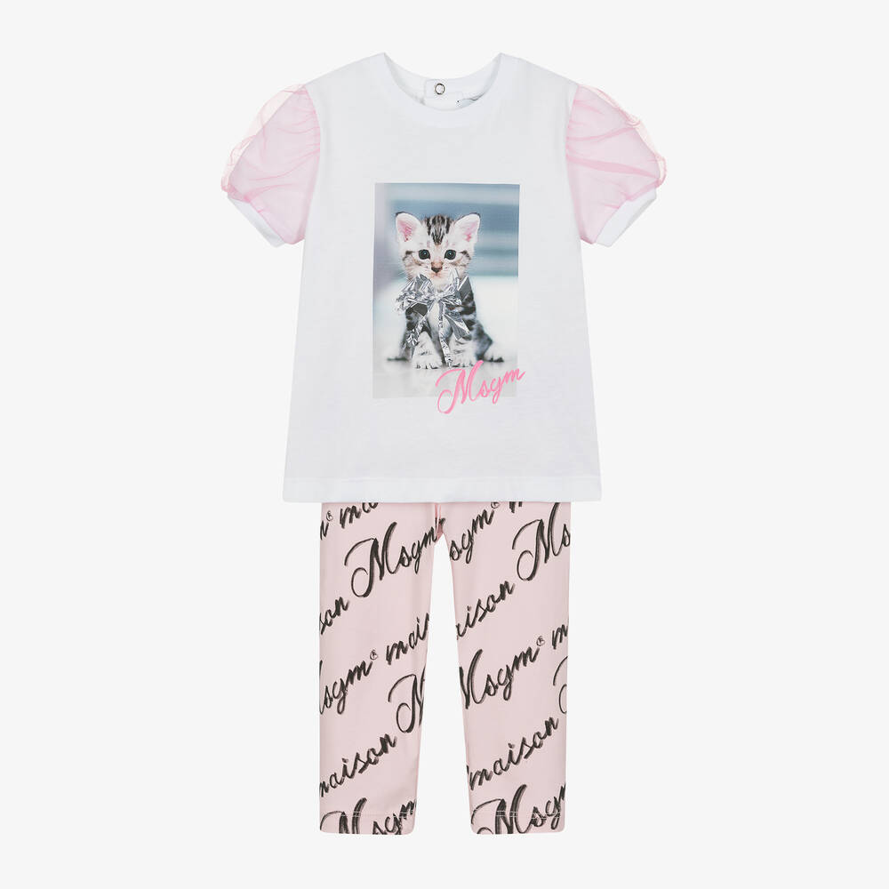 MSGM - Girls Pink Cotton Leggings Set | Childrensalon