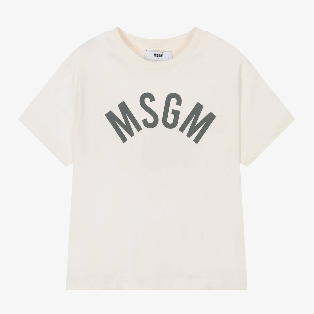 MSGM - تيشيرت قطن لون عاجي | Childrensalon