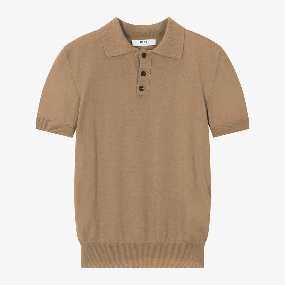 MSGM - Teen Boys Beige Cotton Knit Polo Shirt | Childrensalon