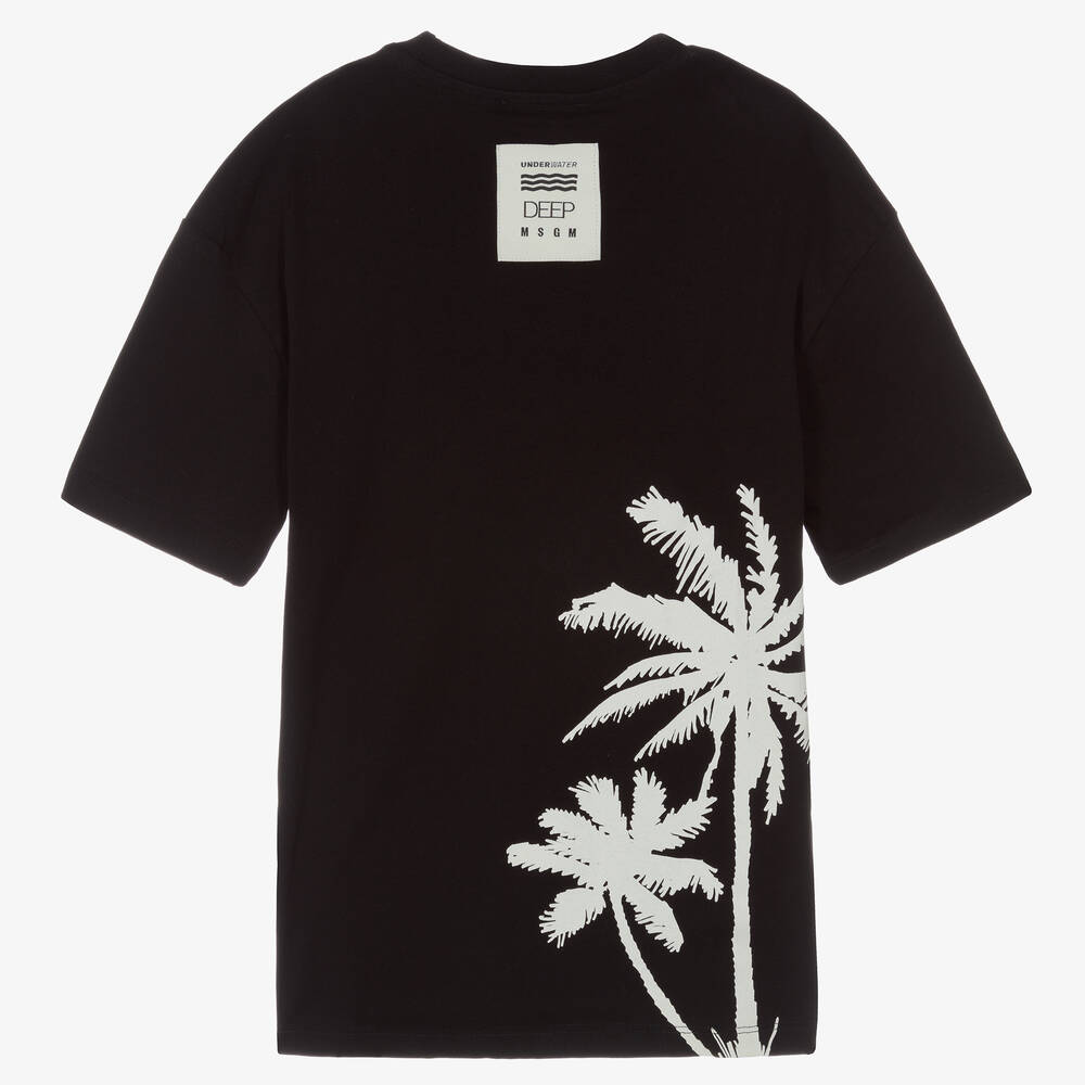 MSGM Teen Boys Black Palm Tree Print T-Shirt