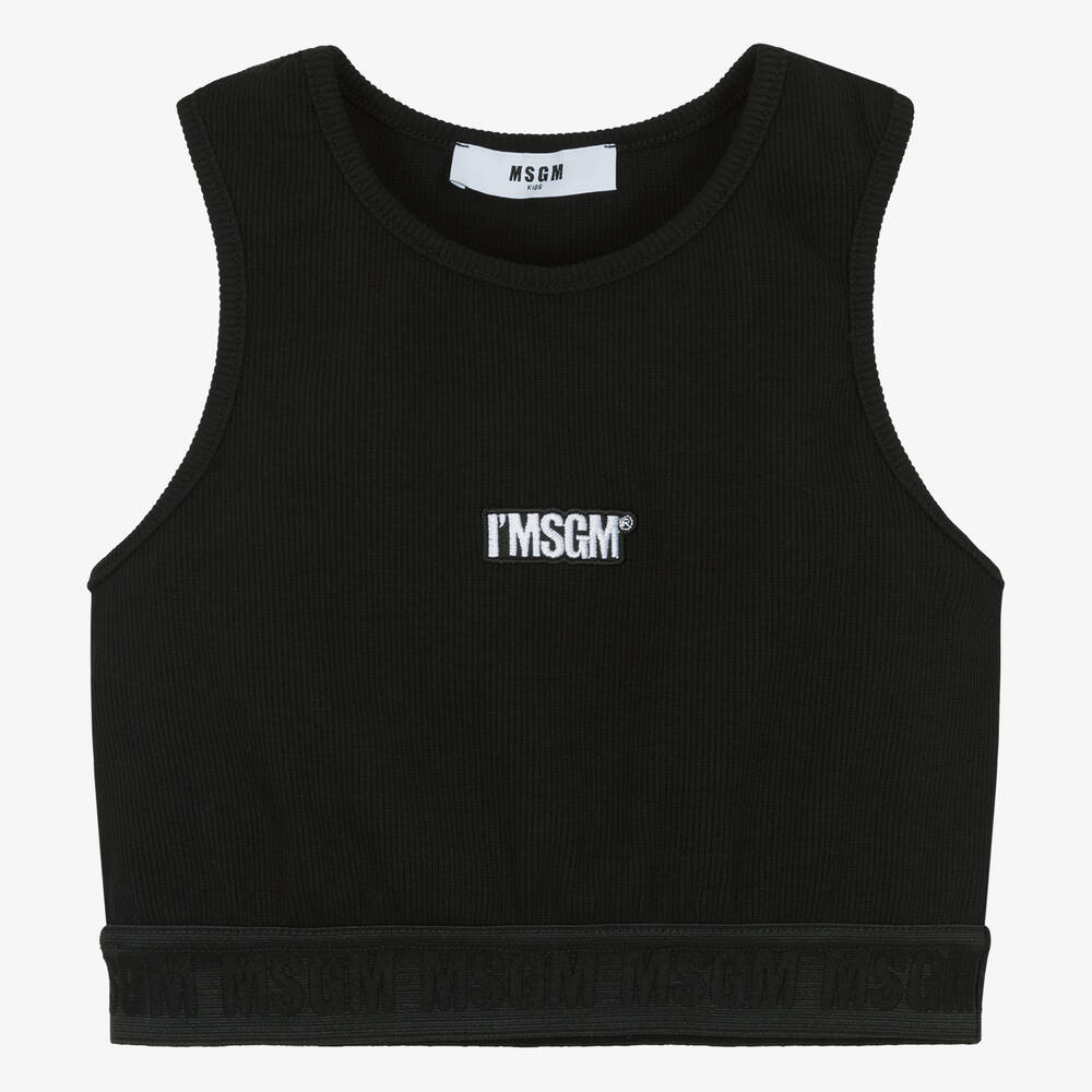 MSGM - Teen Girls Black Ribbed Cropped Top | Childrensalon