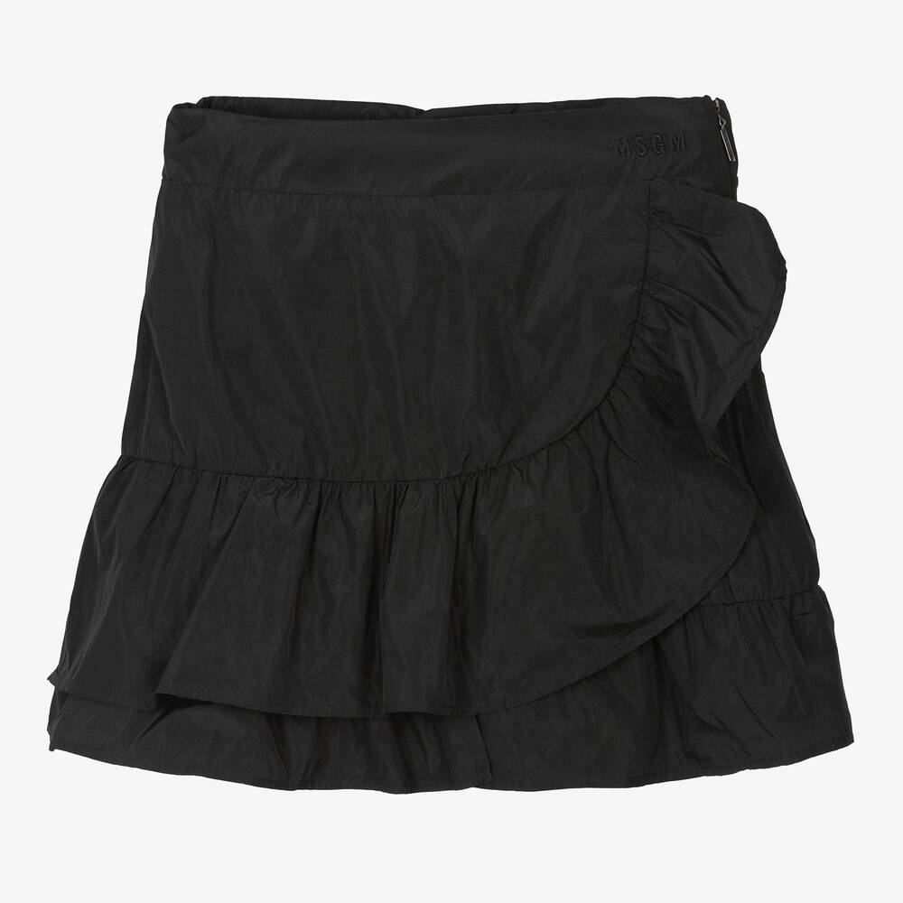 MSGM - Teen Girls Black Ruffle Taffeta Skirt | Childrensalon