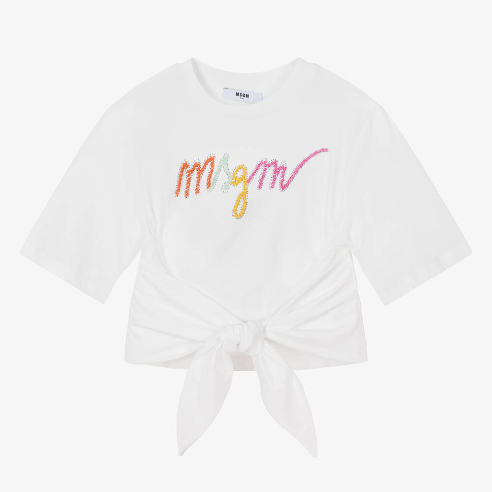 MSGM - تيشيرت قطن جيرسي لون أبيض للمراهقات | Childrensalon