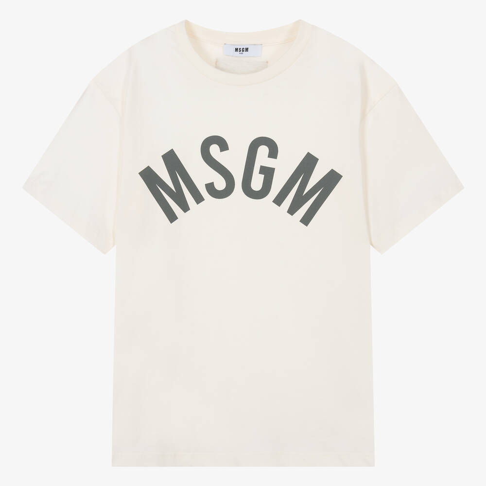 MSGM - تيشيرت قطن لون عاجي تينز | Childrensalon