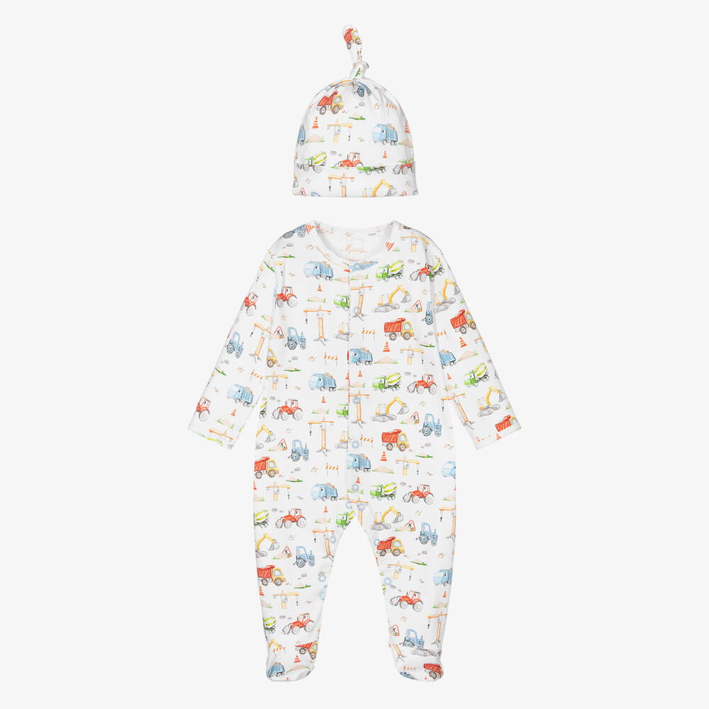 My Little Pie - Boys White Cotton Big Cars Babygrow Set | Childrensalon