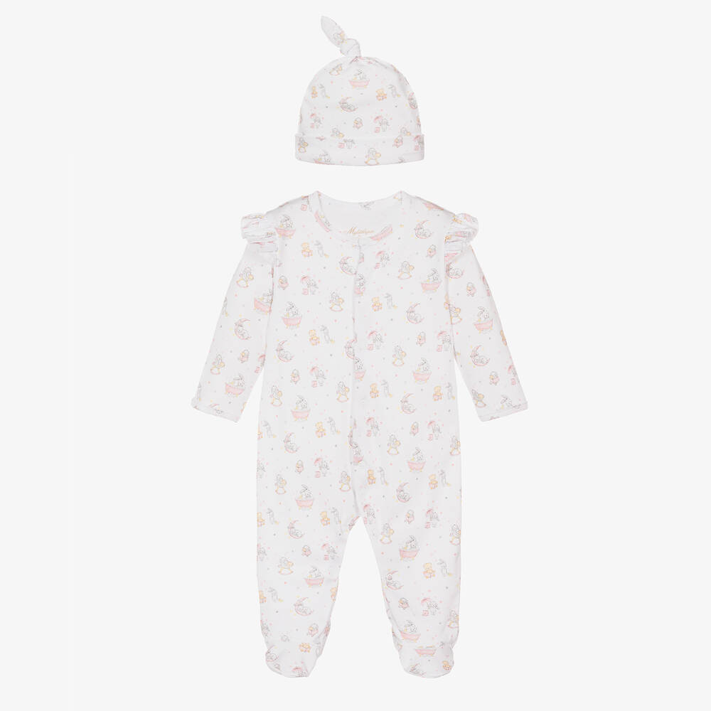 My Little Pie - Girls White Cotton Babysuit & Hat Set | Childrensalon