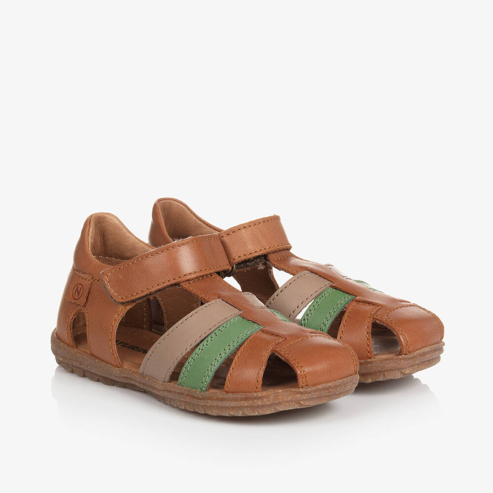 Naturino - Boys Brown Leather Cage Sandals | Childrensalon