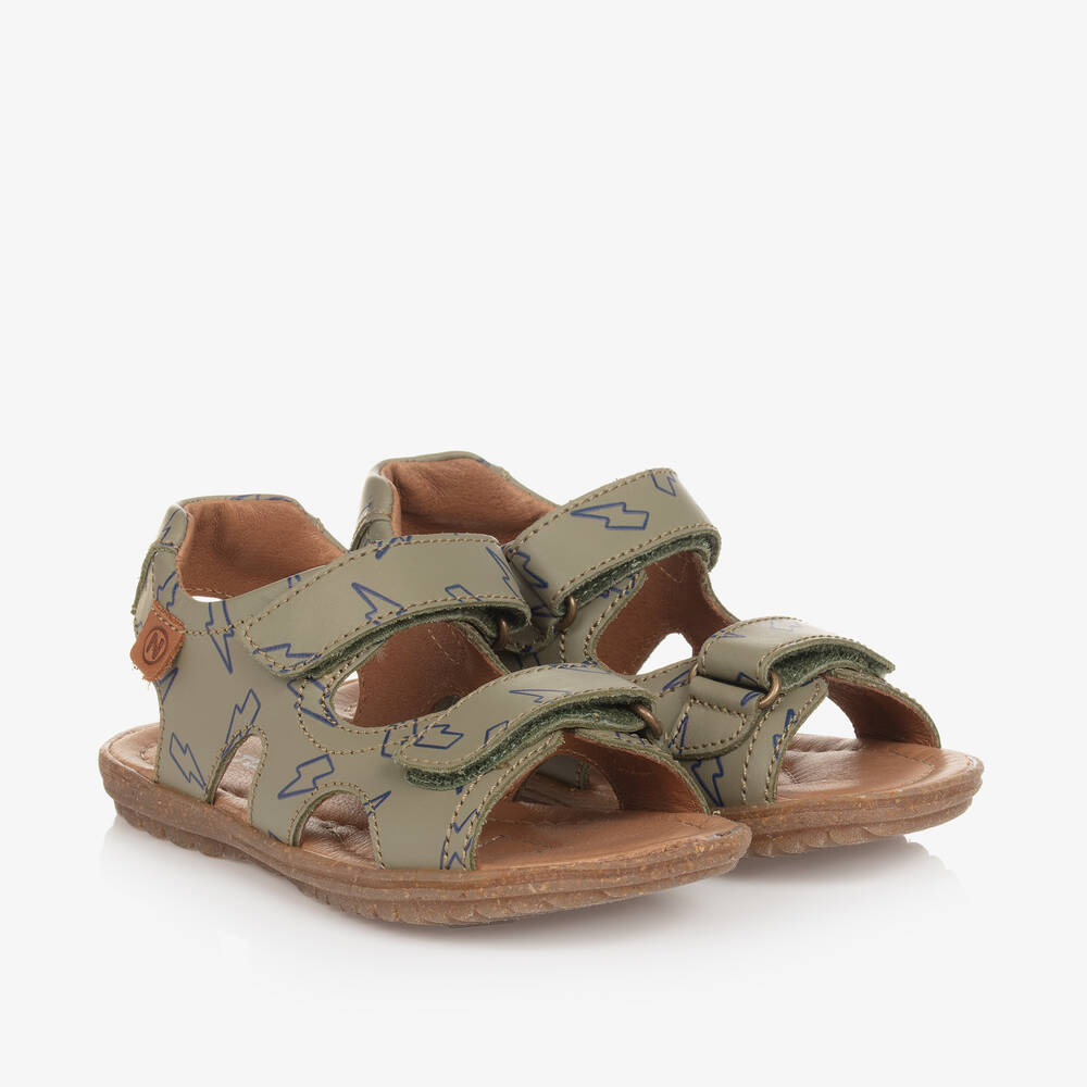 Naturino - Boys Khaki Green Leather Sandals | Childrensalon