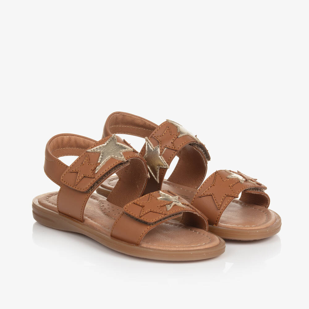 Naturino - Girls Brown Leather Star Sandals | Childrensalon