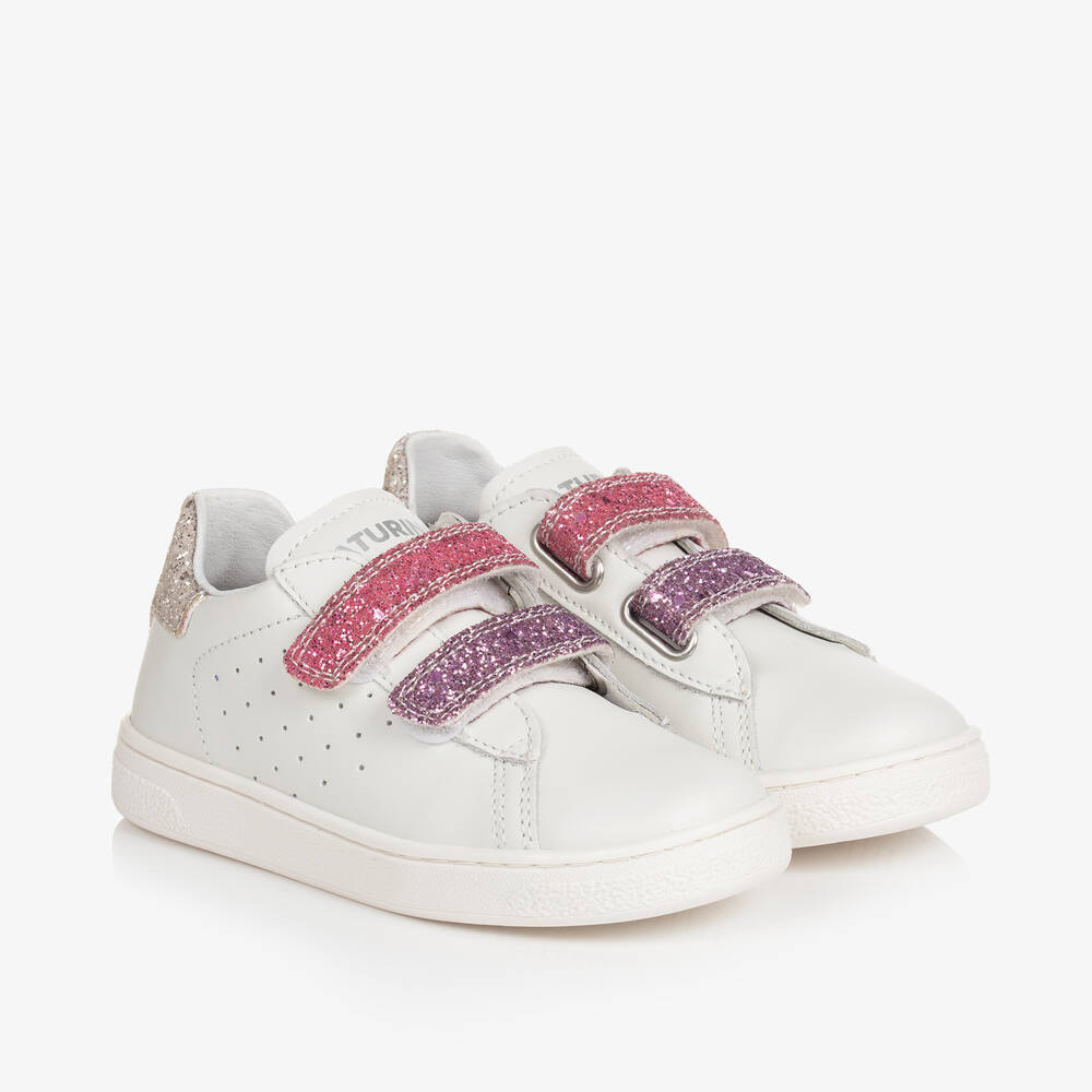 Naturino - Girls White Leather Velcro Trainers | Childrensalon