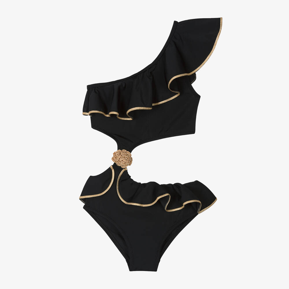 Nessi Byrd - Maillot de bain noir asymétrique UV50 | Childrensalon