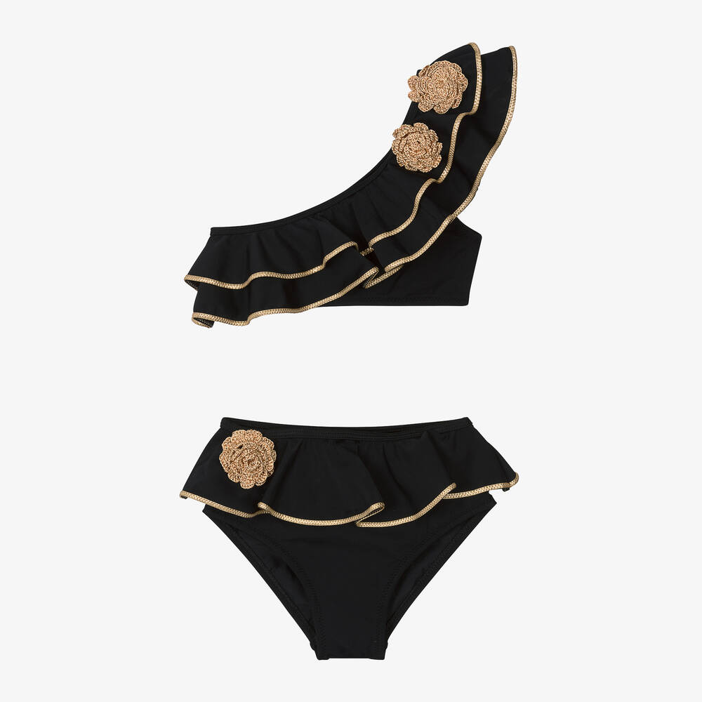 Nessi Byrd - Girls Black Ruffle Bikini (UV50) | Childrensalon