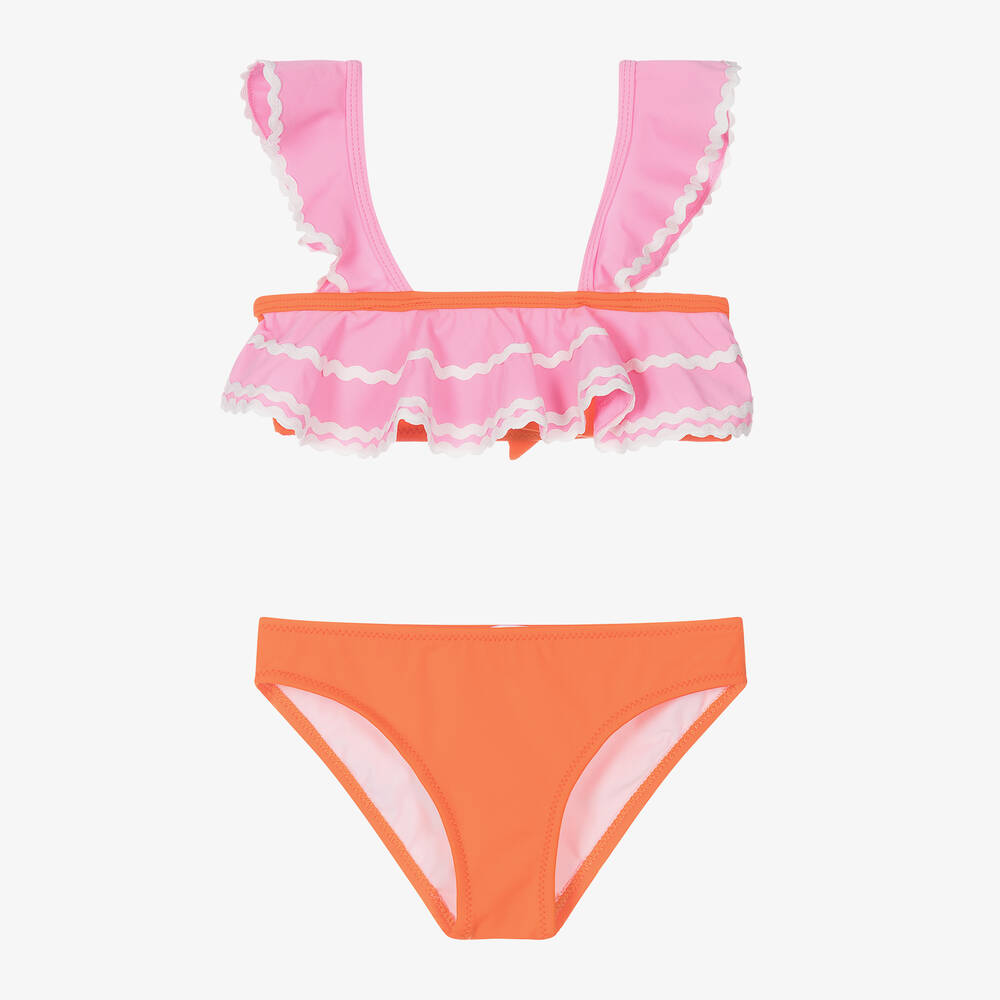 Nessi Byrd - Maillot deux pièces orange et rose UV50 | Childrensalon