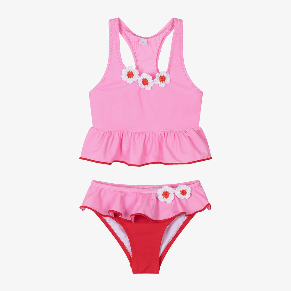 Nessi Byrd - Maillot deux pièces crochet rose UV50 | Childrensalon