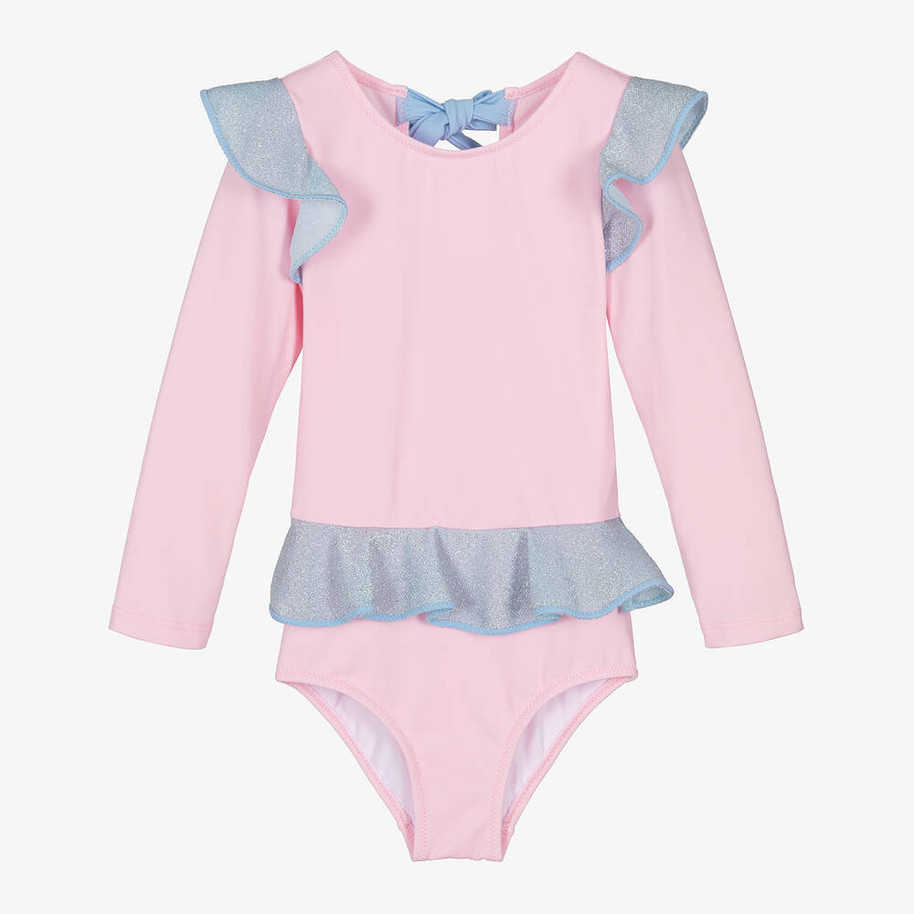 Nessi Byrd - Girls Pink Long-Sleeved Swimsuit | Childrensalon