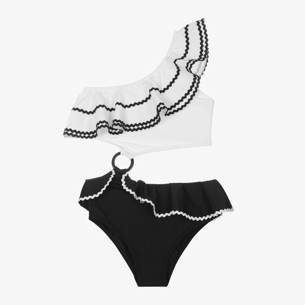 Nessi Byrd - Girls White & Black Swimsuit (UV50) | Childrensalon