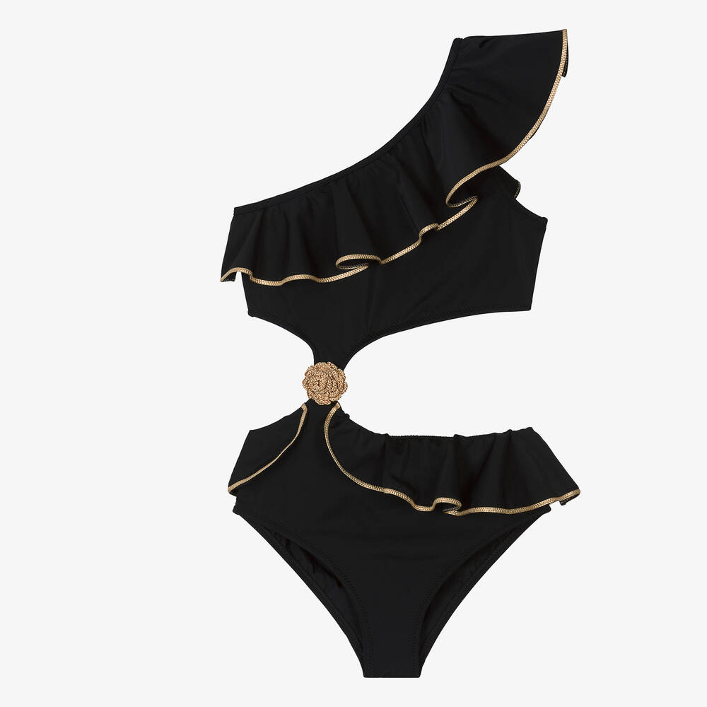 Nessi Byrd - Maillot de bain noir asymétrique UV50 | Childrensalon