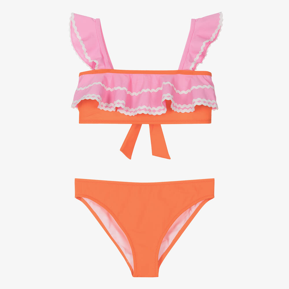 Nessi Byrd - Maillot deux pièces orange et rose UV50 | Childrensalon