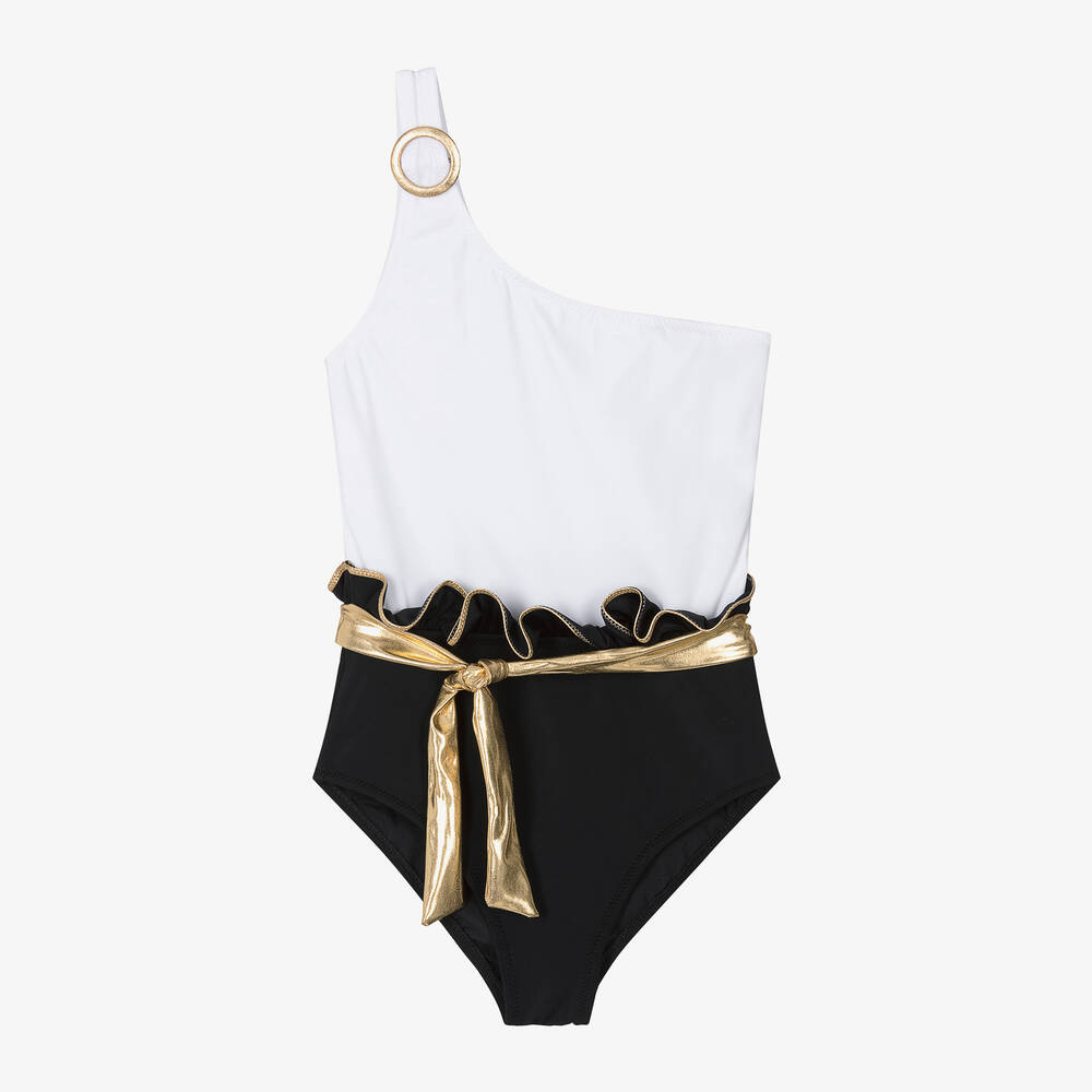 Nessi Byrd - Maillot de bain blanc et noir UV50 ado | Childrensalon