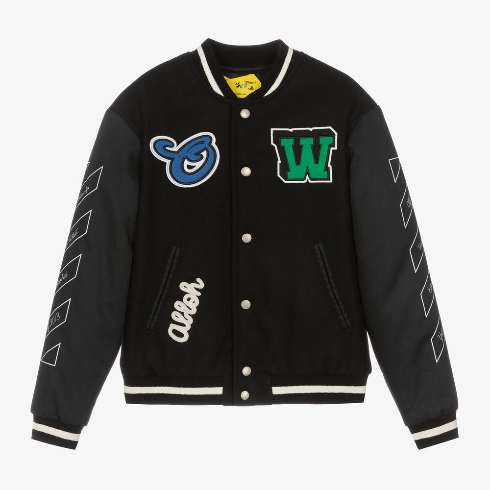 Off-White - Boys Black Wool Bomber Jacket | Childrensalon