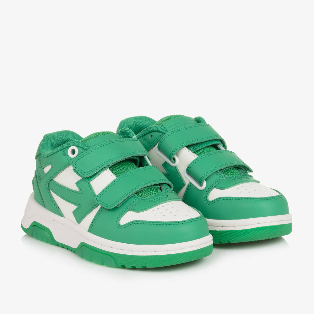 Off-White - Boys Green & White Leather Trainers | Childrensalon