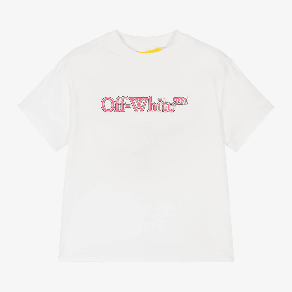 Off-White - Girls White Cotton T-Shirt | Childrensalon