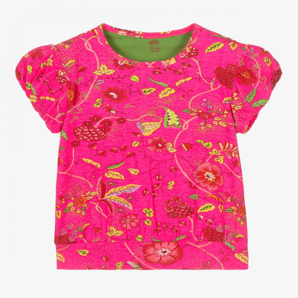 Oilily - Girls Neon Pink Floral T-Shirt | Childrensalon Outlet