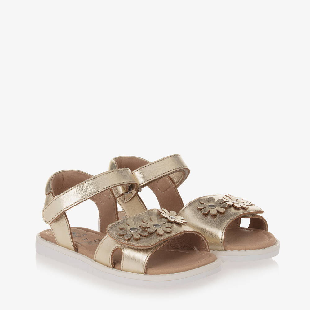 Old Soles - Girls Gold Leather Velcro Sandals | Childrensalon