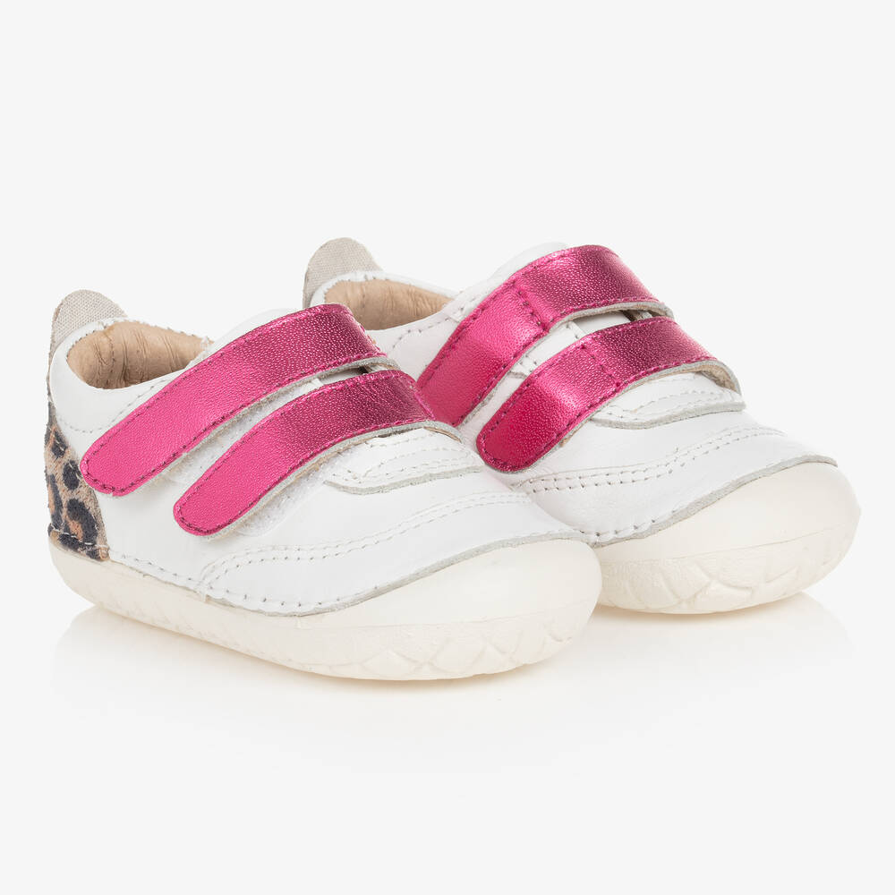 Old Soles - Girls White & Pink First Walker Trainers | Childrensalon Outlet