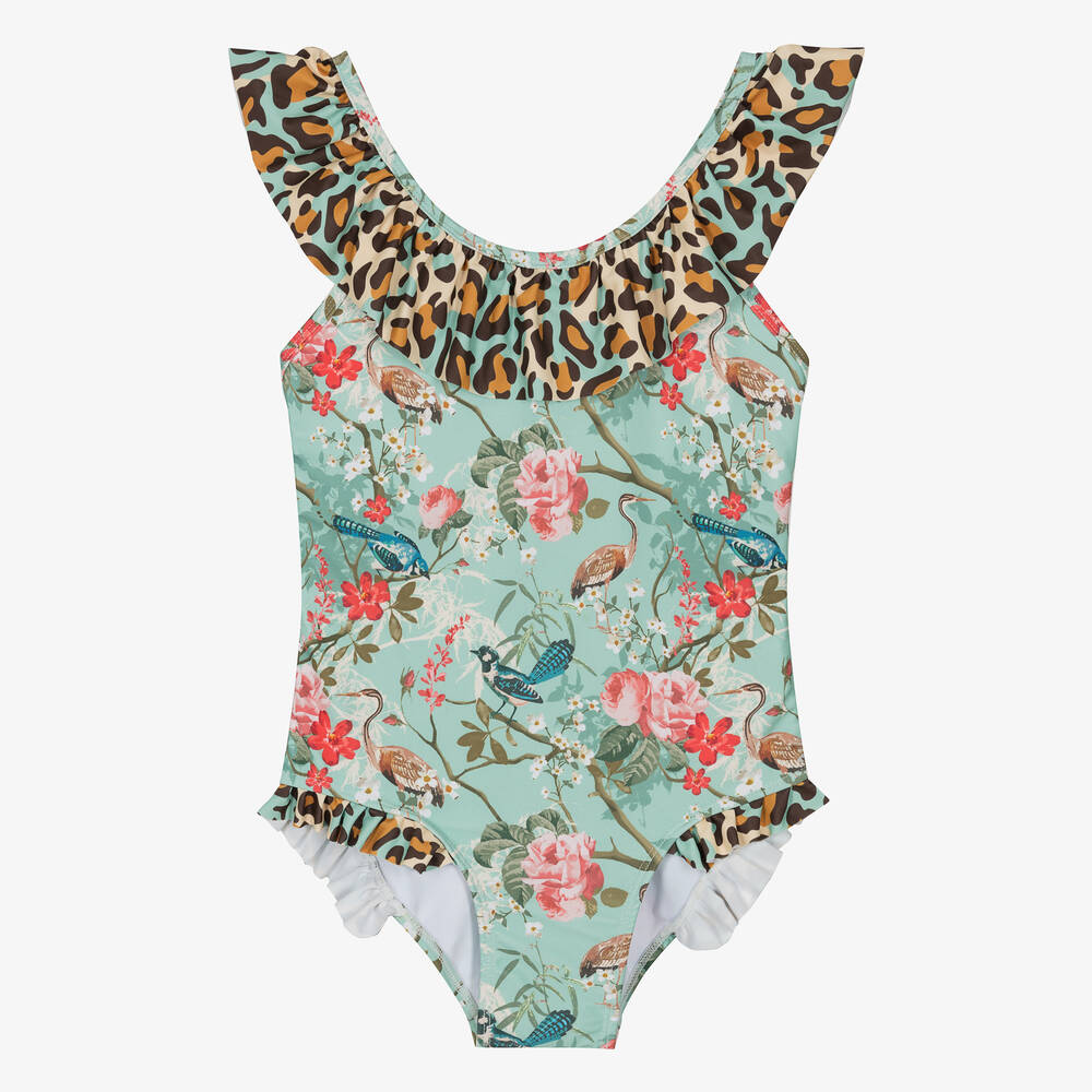 Olga Valentine - Maillot de bain vert et volants UPF50+ | Childrensalon