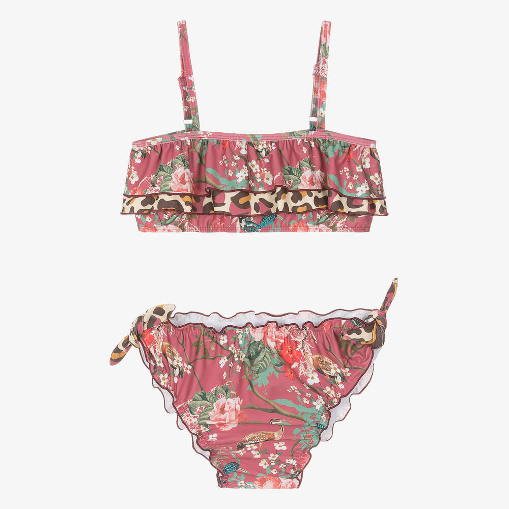 Olga Valentine - Teen Girls Pink Floral Frilly Bikini (UPF50+) | Childrensalon