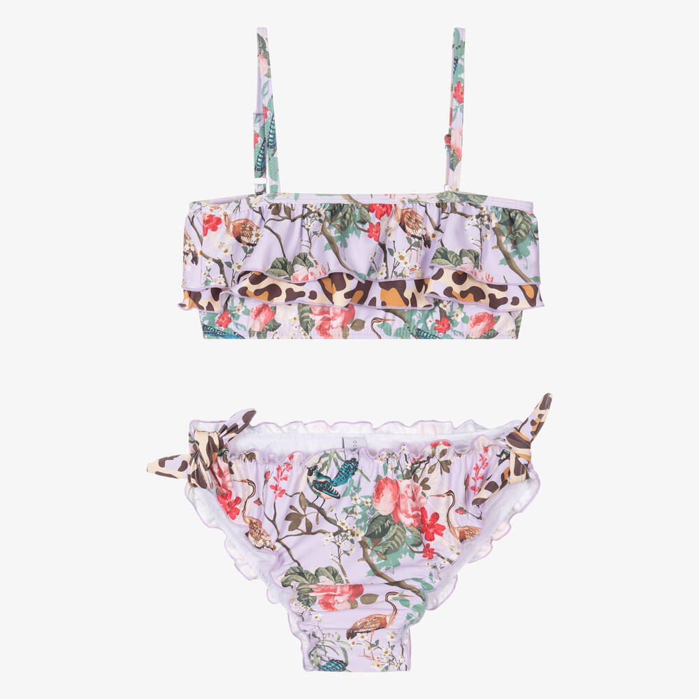 Olga Valentine - Teen Girls Purple Floral Frilly Bikini (UPF50+) | Childrensalon