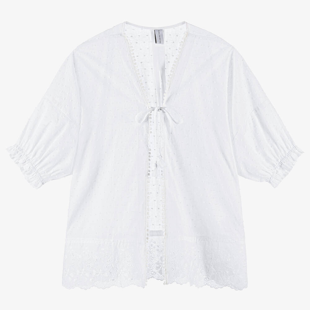 Olga Valentine - Teen Girls White Cotton Plumetis Kimono | Childrensalon