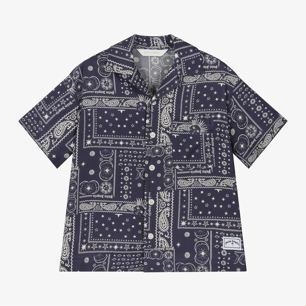 Palm Angels - Boys Blue Viscose Bandana Shirt | Childrensalon