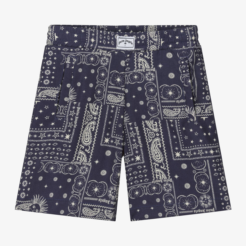 Palm Angels - Boys Blue Viscose Bandana Shorts | Childrensalon