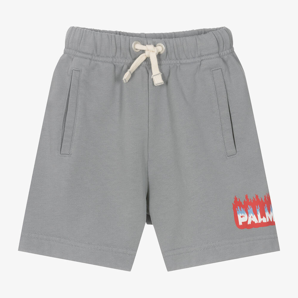 Palm Angels - Grey Organic Cotton Flame Print Shorts | Childrensalon