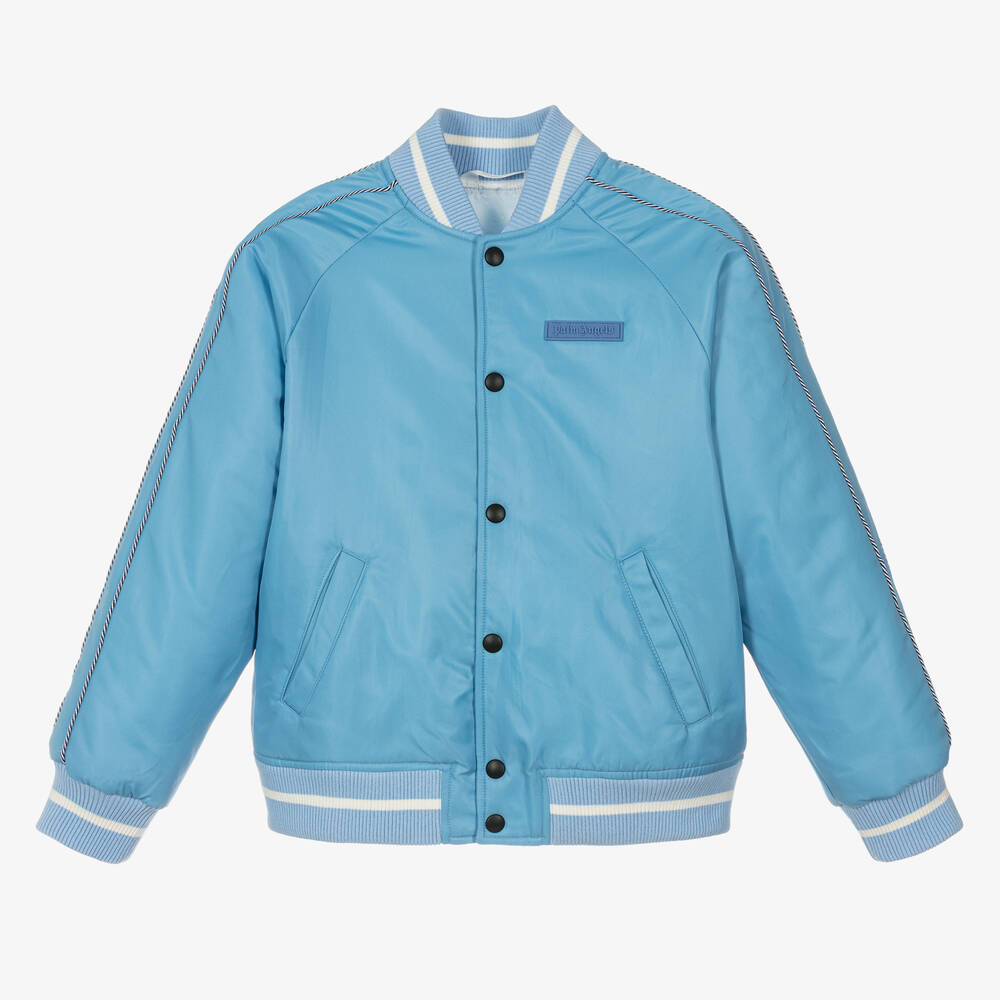 Palm Angels - Teen Boys Blue Flame-Print Bomber Jacket | Childrensalon