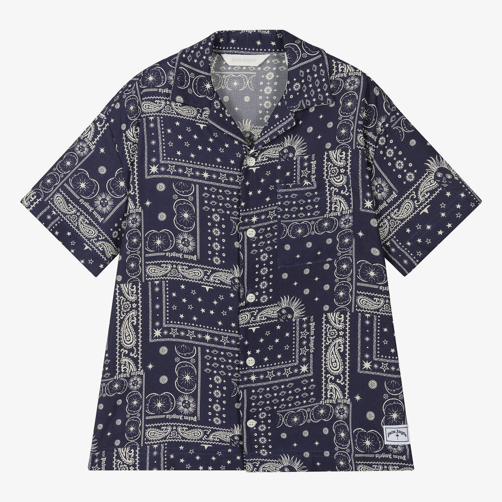 Palm Angels - Teen Boys Blue Viscose Bandana Shirt | Childrensalon