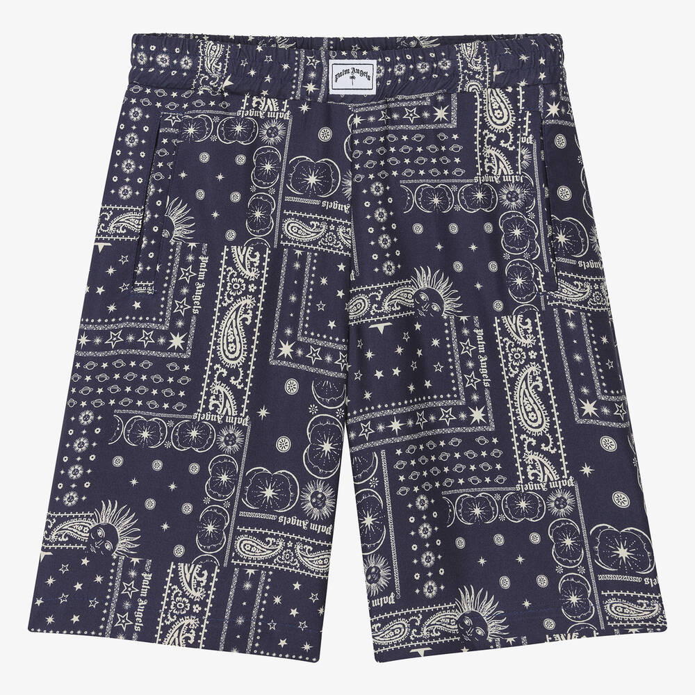 Palm Angels - Teen Boys Blue Viscose Bandana Shorts | Childrensalon