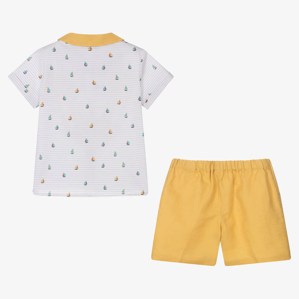 Paloma de la O - Boys Yellow Cotton Boats Shorts Set | Childrensalon Outlet