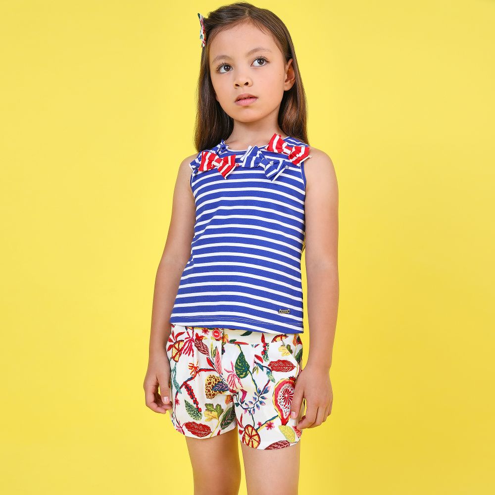 Pan Con Chocolate - Girls White Floral Shorts | Childrensalon Outlet