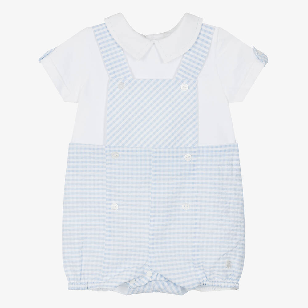 Patachou - Baby Boys Blue Check Cotton Shortie | Childrensalon