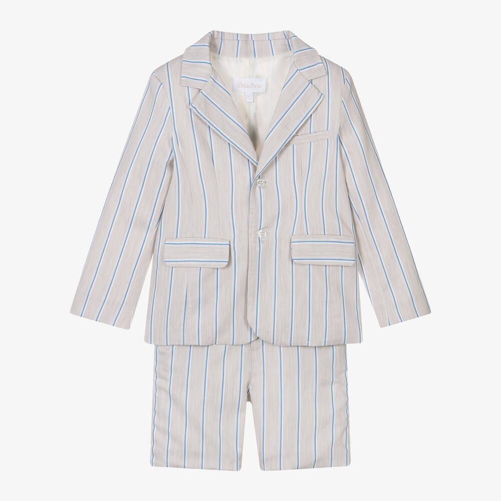 Patachou - Boys Beige Striped Shorts Suit | Childrensalon