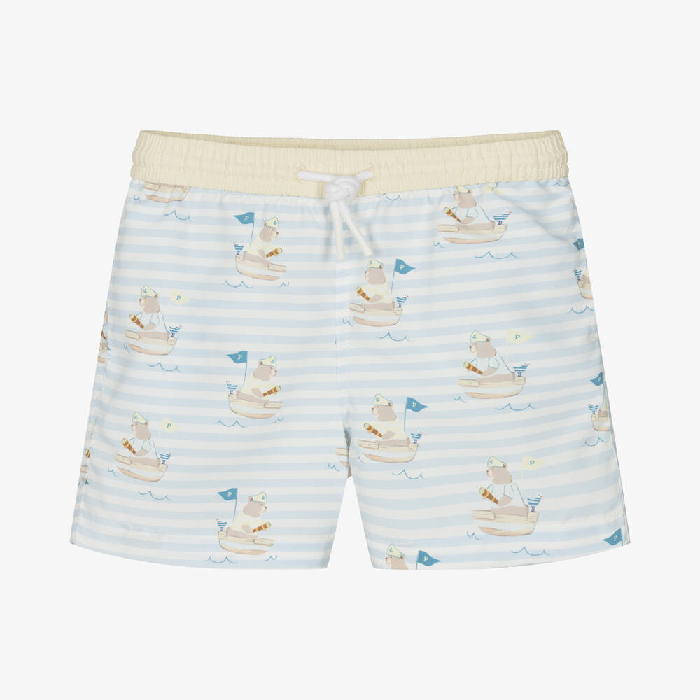 Patachou - Short de bain bleu rayé Teddy Bear | Childrensalon