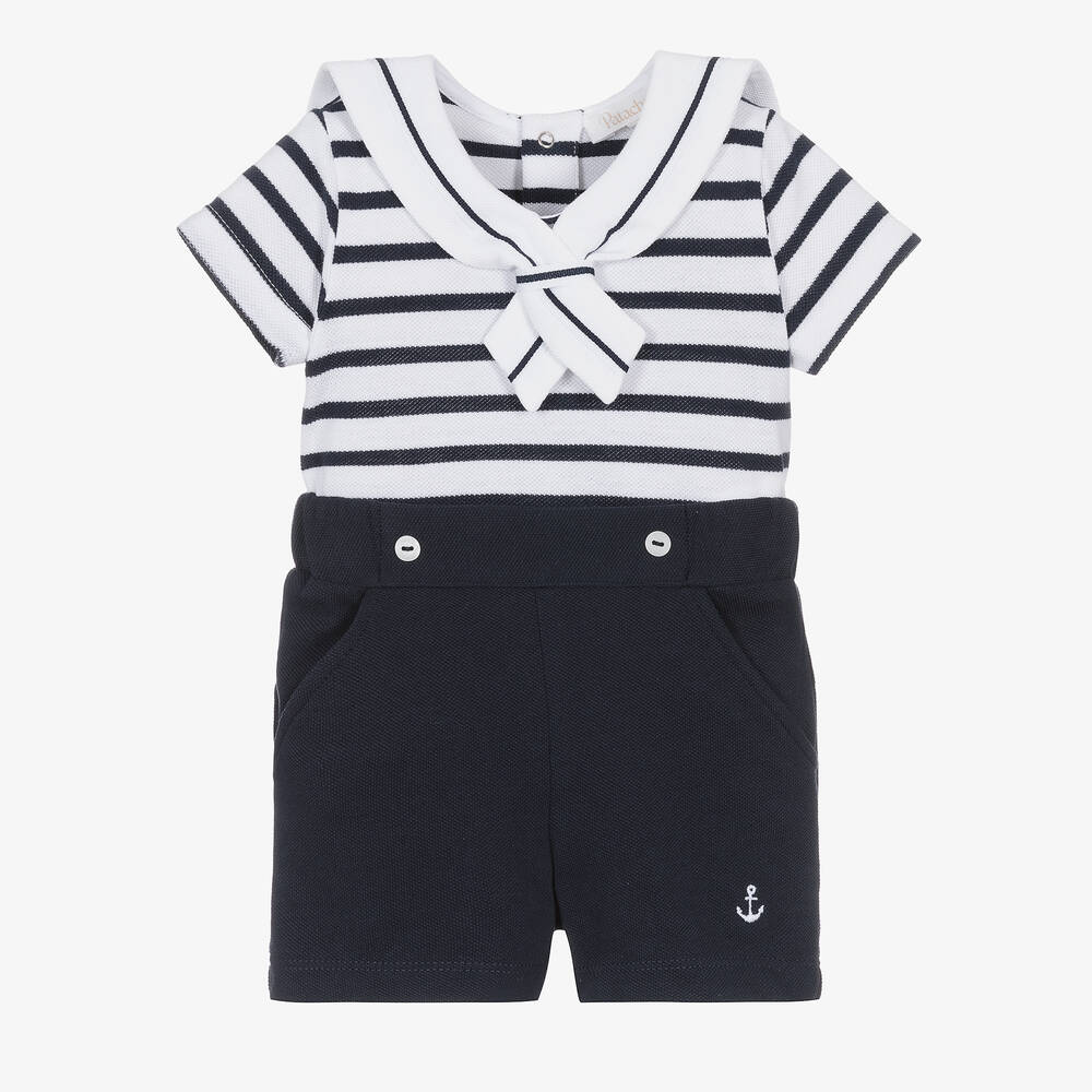 Patachou - Boys Cotton Piqué Sailor Shorts Set | Childrensalon