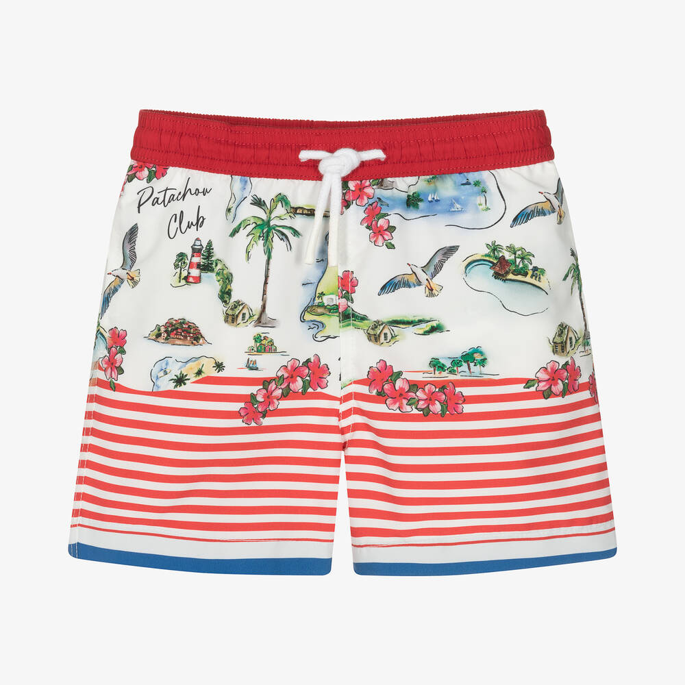 Patachou - Short de bain rouge rayé UV50 garçon | Childrensalon